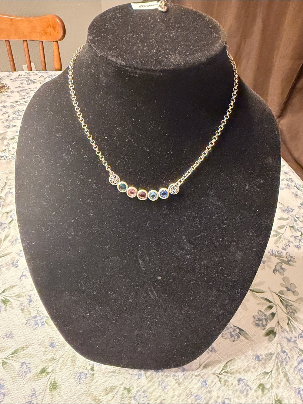 Brighton Sterling Silver Multicolor Stone Necklace - Green Pink Purple Blue
